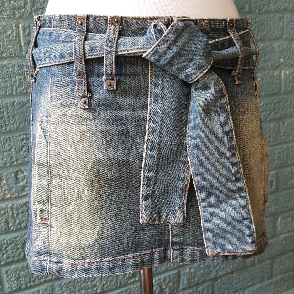 Zara Distressed Denim Belted Miniskirt w/ Pockets